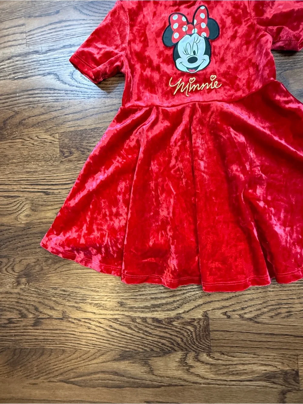 Disney Junior Girls Minnie Mouse Red Velvet Dress Embroidered Bow Detail 3T
